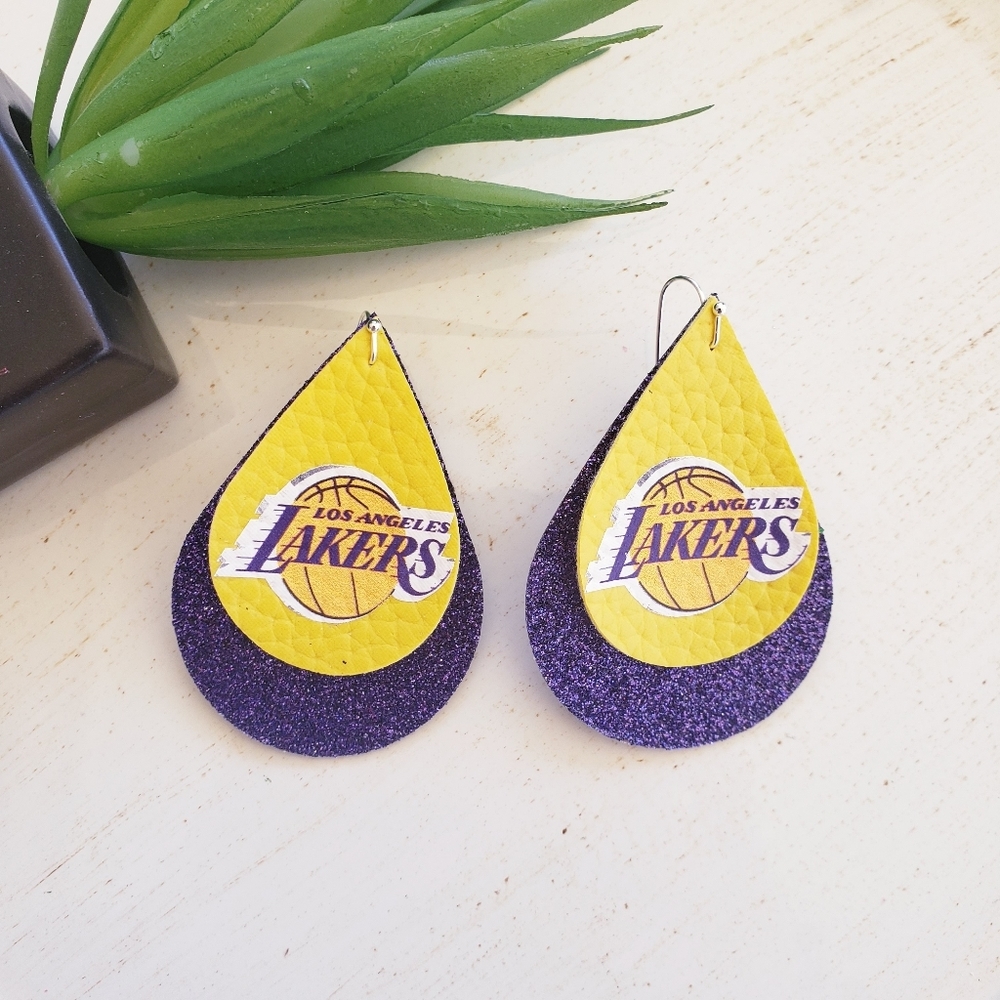 Los Angeles Lakers faux leather earrings basketbal